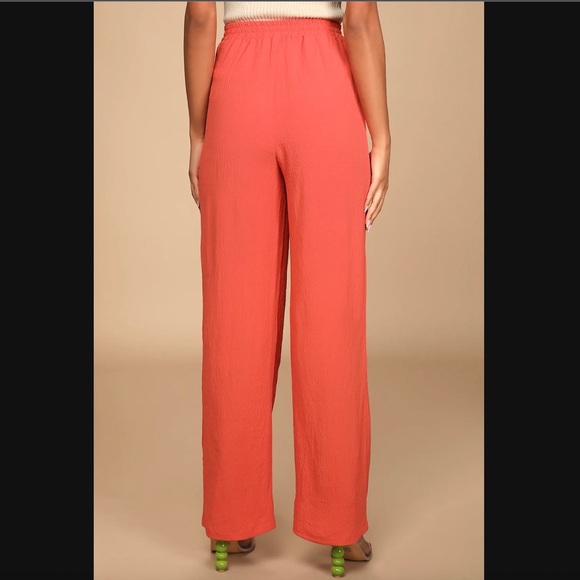 Lulu’s Sunny Approach Coral Tie-Front Wide-Leg Pants - Picture 6 of 8